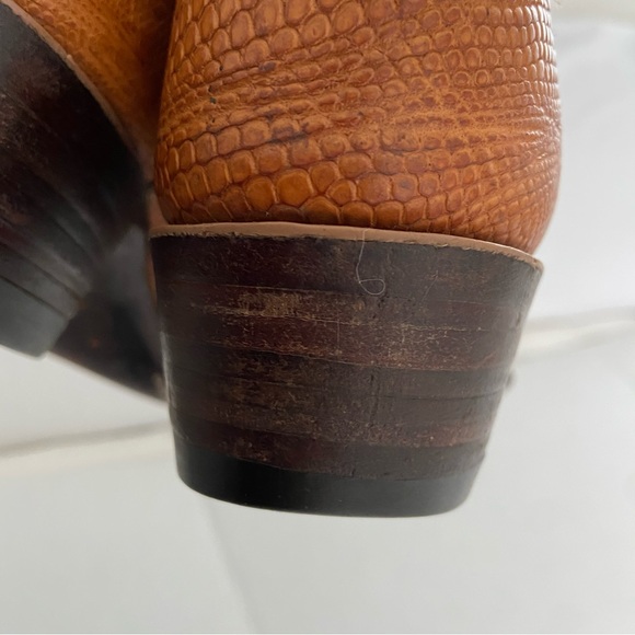 Justin Vintage women’s Tan-Brown Leather Lizard Print Embroidered Cowboy Boots - Picture 8 of 15